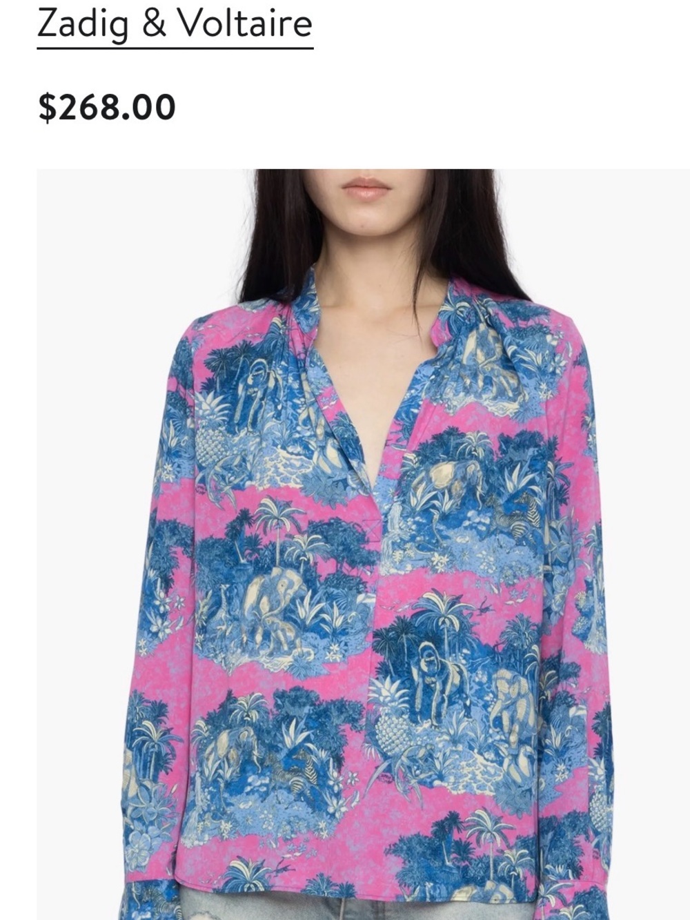 Zadig & Voltaire Pink and Blue Printed Silk Button-Down Blouse